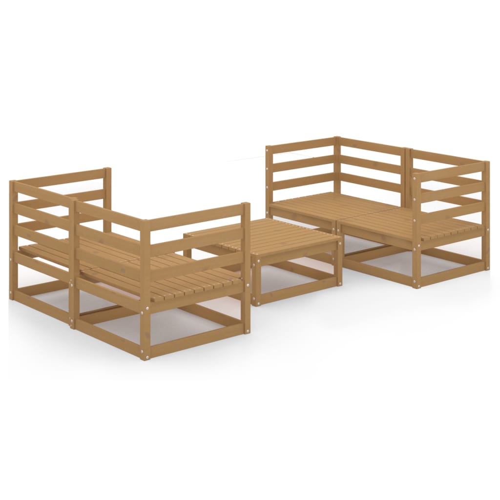 Set Salotto da Giardino 5pz Marrone Ambra Legno Massello Pino