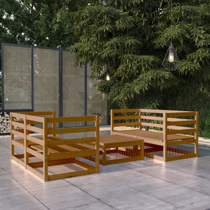 Set Salotto da Giardino 5pz Marrone Ambra Legno Massello Pino