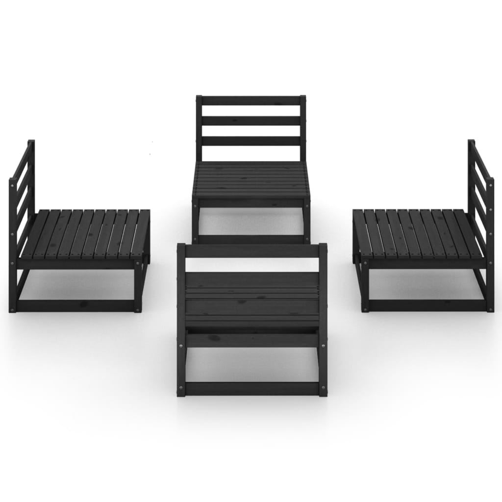 Set Divani da Giardino 4 pz Nero in Legno Massello di Pino