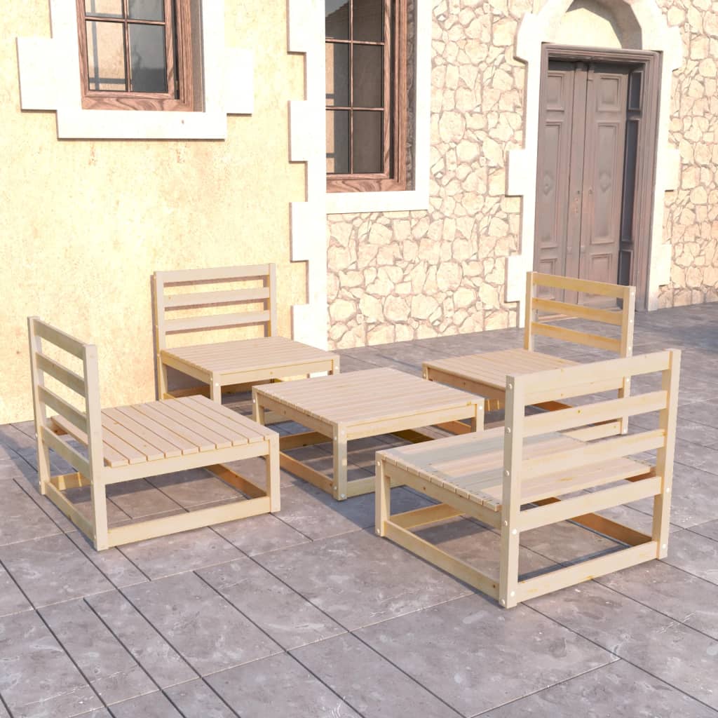 Set Divani da Giardino 5 pz in Legno Massello di Pino