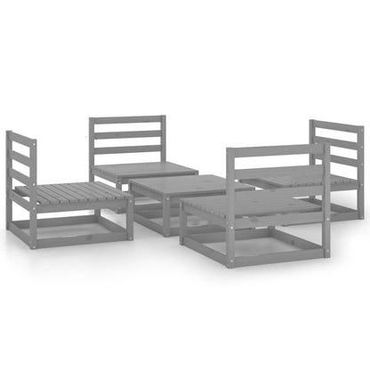 Set Divani da Giardino 5 pz Grigio in Legno Massello di Pino