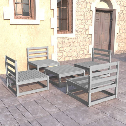 Set Divani da Giardino 5 pz Grigio in Legno Massello di Pino
