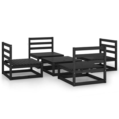 Set Divani da Giardino 5 pz Nero in Legno Massello di Pino