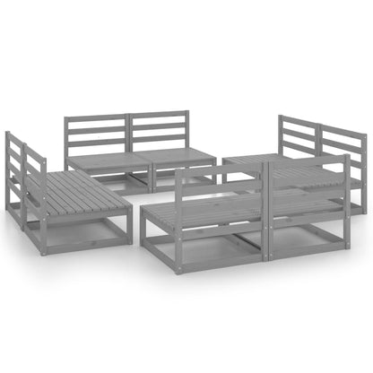 Set Divani da Giardino 8 pz Grigio in Legno Massello di Pino