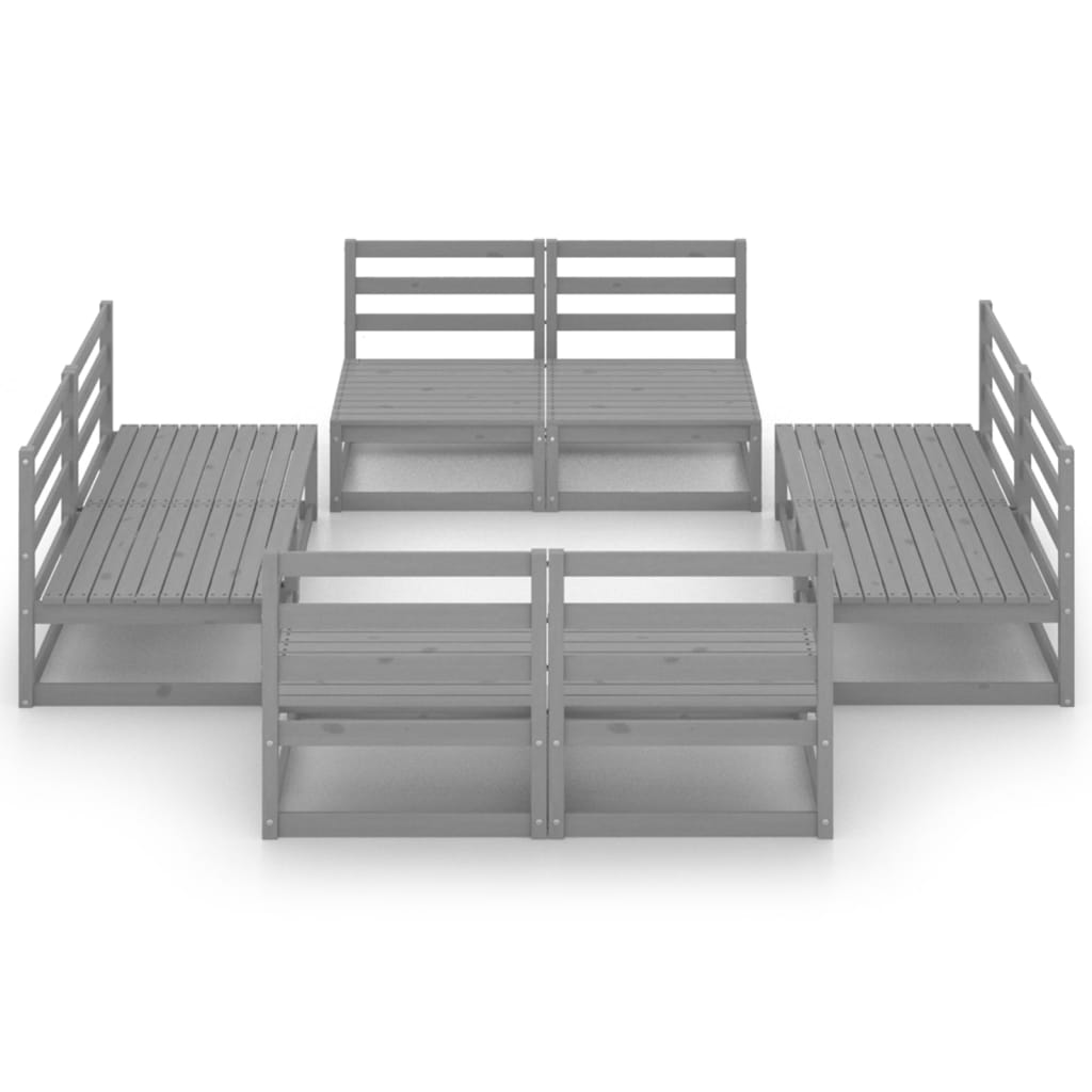 Set Divani da Giardino 8 pz Grigio in Legno Massello di Pino