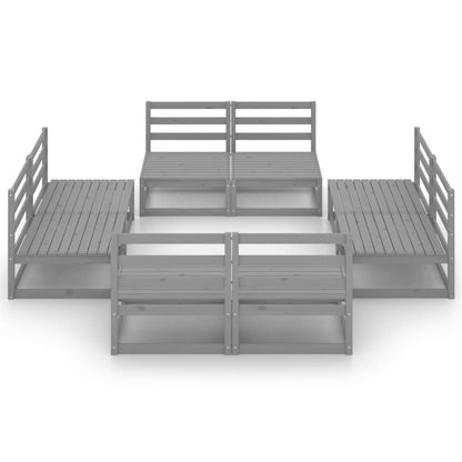 Set Divani da Giardino 8 pz Grigio in Legno Massello di Pino
