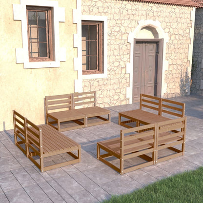 Set Salotto da Giardino 8pz Marrone Ambra Legno Massello Pino
