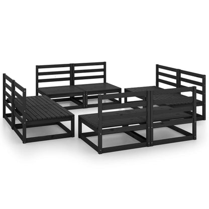 Set Divani da Giardino 8 pz Nero in Legno Massello di Pino