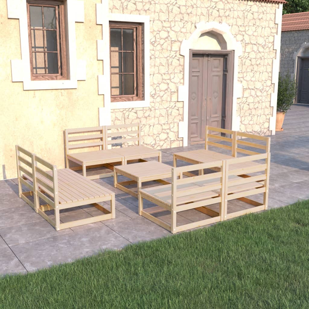 Set Divani da Giardino 9 pz in Legno Massello di Pino