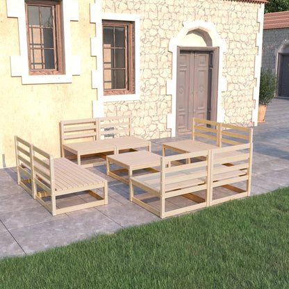 Set Divani da Giardino 9 pz in Legno Massello di Pino