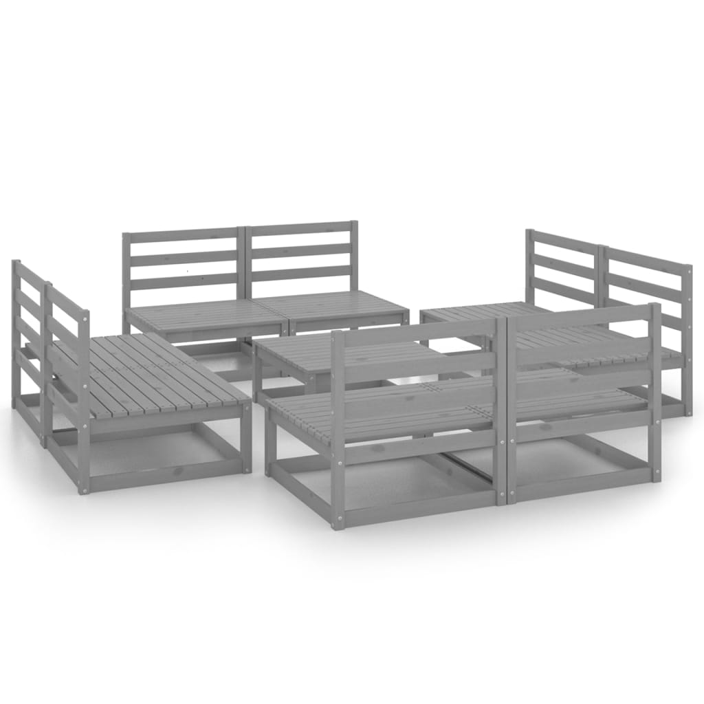 Set Divani da Giardino 9 pz Grigio in Legno Massello di Pino