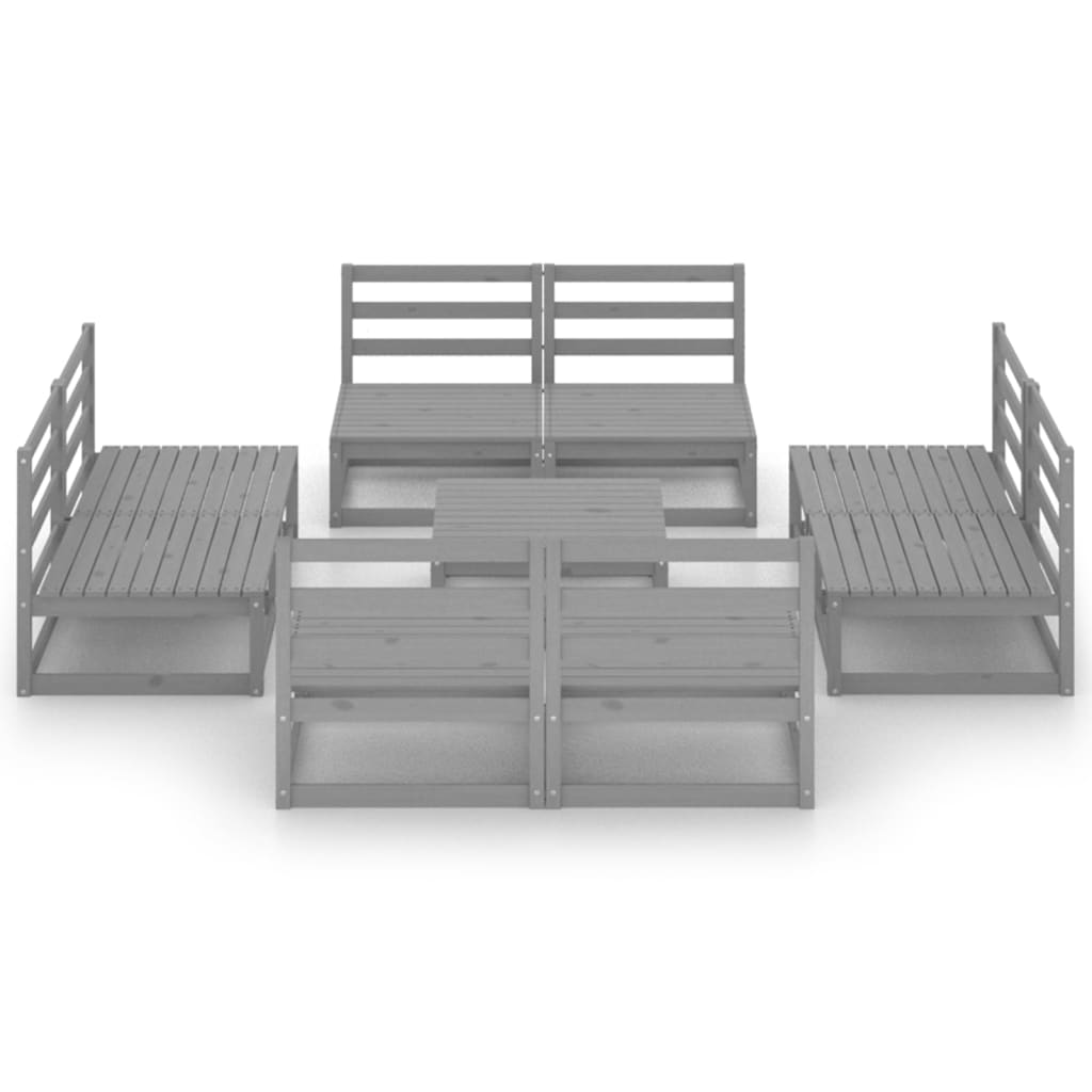 Set Divani da Giardino 9 pz Grigio in Legno Massello di Pino