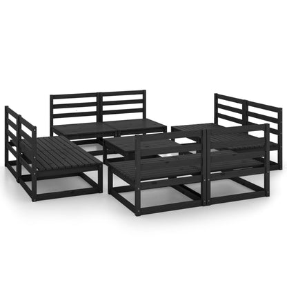 Set Divani da Giardino 9 pz Nero in Legno Massello di Pino
