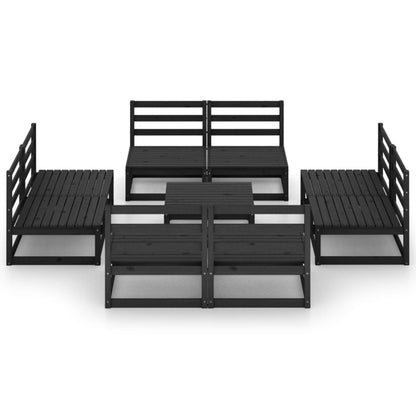 Set Divani da Giardino 9 pz Nero in Legno Massello di Pino