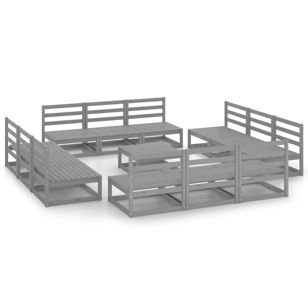 Set Divani da Giardino 13 pz Grigio in Legno Massello di Pino