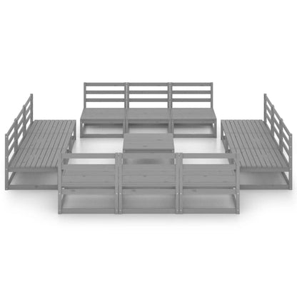 Set Divani da Giardino 13 pz Grigio in Legno Massello di Pino