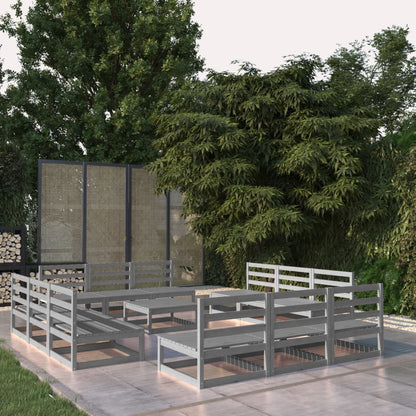 Set Divani da Giardino 13 pz Grigio in Legno Massello di Pino