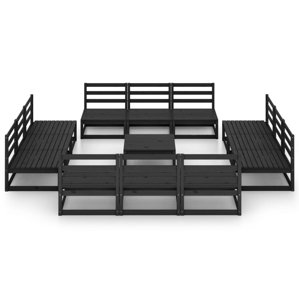 Set Divani da Giardino 13 pz Nero in Legno Massello di Pino