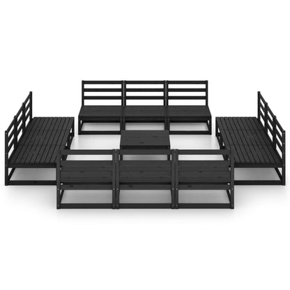 Set Divani da Giardino 13 pz Nero in Legno Massello di Pino