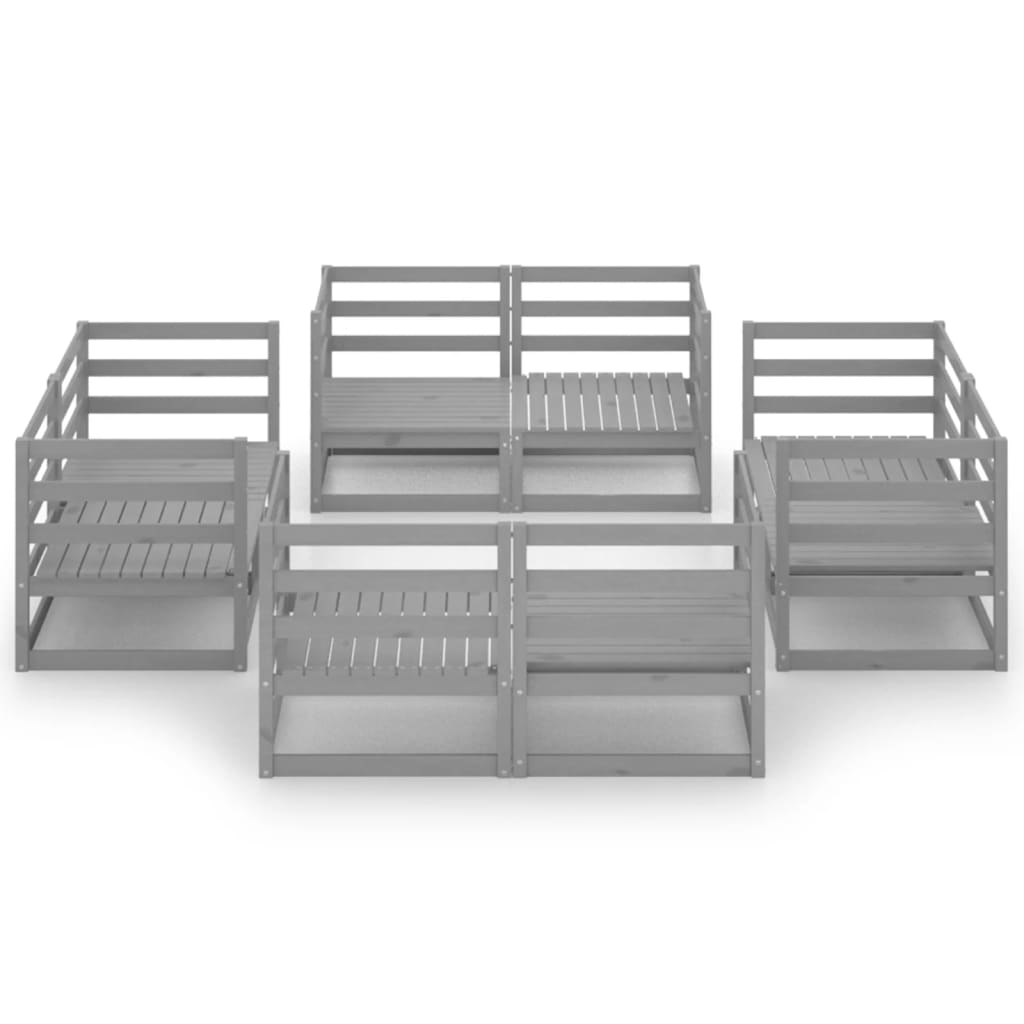 Set Divani da Giardino 8 pz Grigio in Legno Massello di Pino
