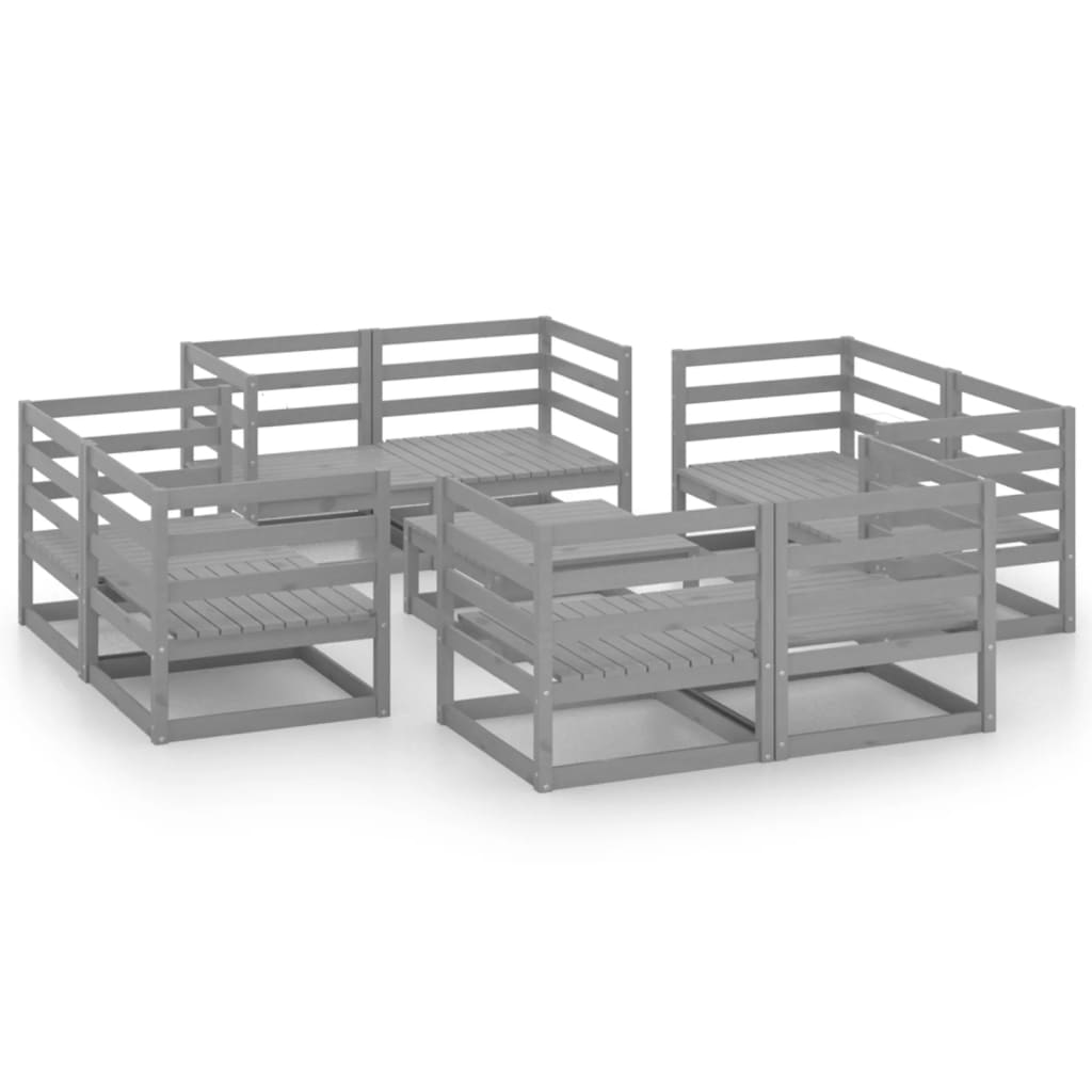 Set Divani da Giardino 9 pz Grigio in Legno Massello di Pino