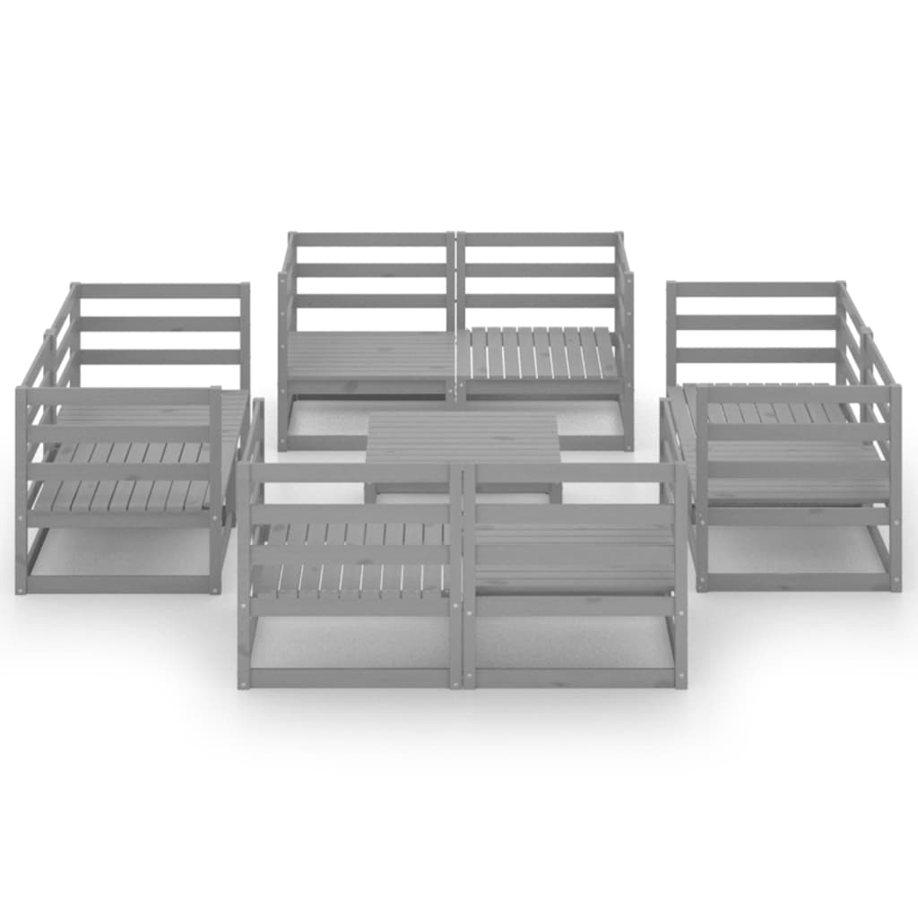 Set Divani da Giardino 9 pz Grigio in Legno Massello di Pino