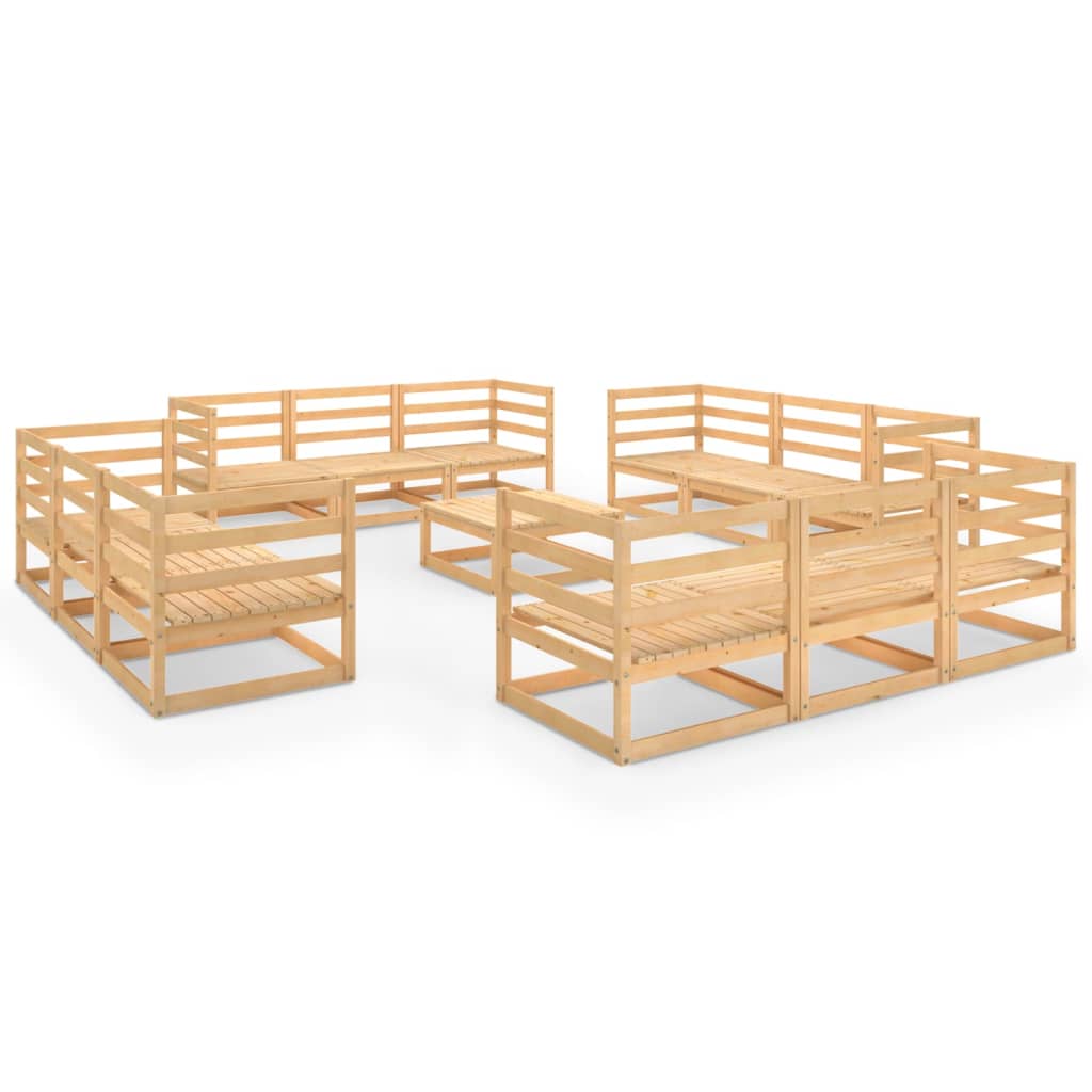 Set Divani da Giardino 13 pz in Legno Massello di Pino