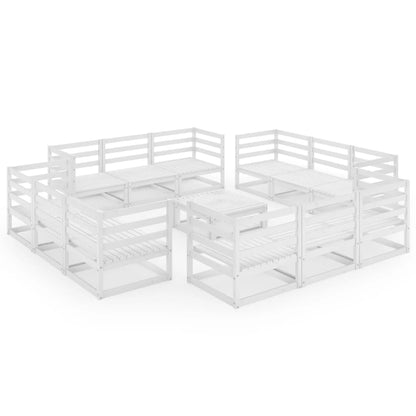 Set Divani da Giardino 13 pz Bianco in Legno Massello di Pino