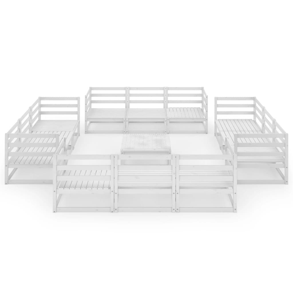 Set Divani da Giardino 13 pz Bianco in Legno Massello di Pino