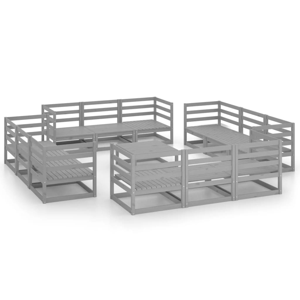 Set Divani da Giardino 13 pz Grigio in Legno Massello di Pino