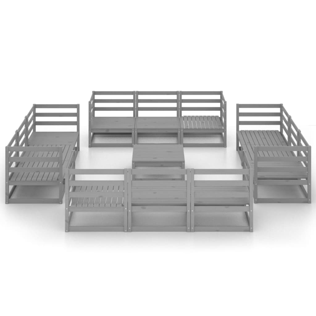 Set Divani da Giardino 13 pz Grigio in Legno Massello di Pino