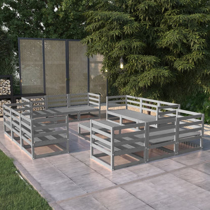 Set Divani da Giardino 13 pz Grigio in Legno Massello di Pino