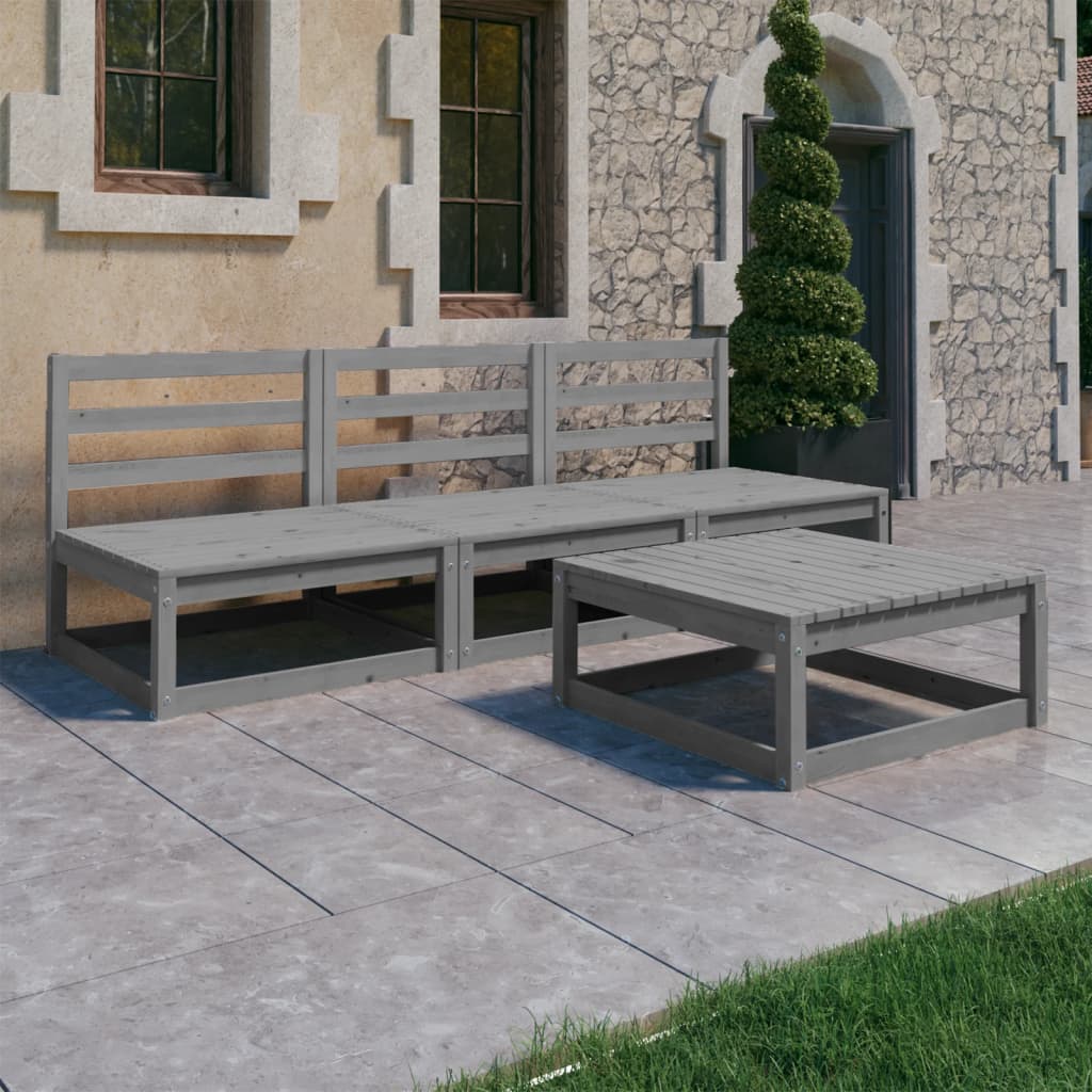 Set Divani da Giardino 4 pz Grigio in Legno Massello di Pino