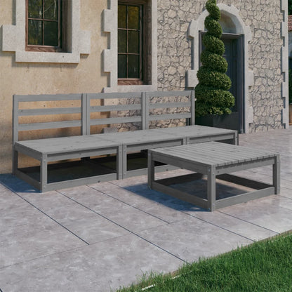 Set Divani da Giardino 4 pz Grigio in Legno Massello di Pino
