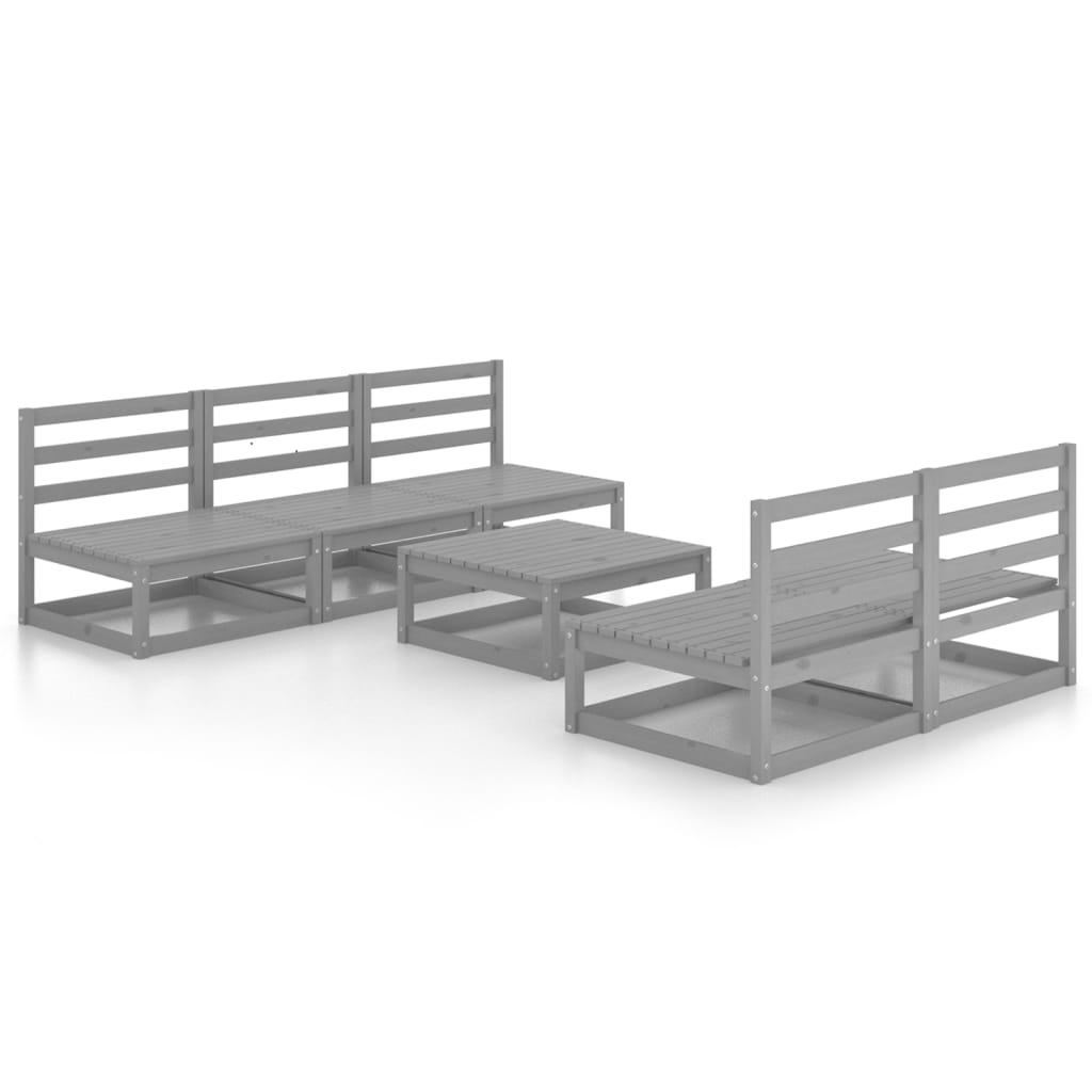 Set Divani da Giardino 6 pz Grigio in Legno Massello di Pino