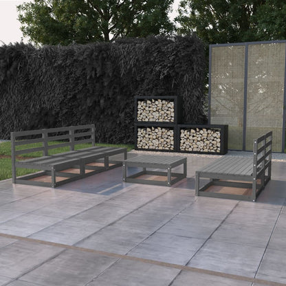 Set Divani da Giardino 6 pz Grigio in Legno Massello di Pino
