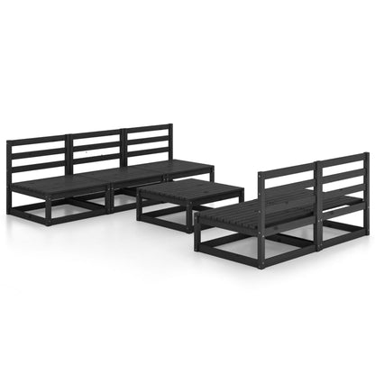 Set Divani da Giardino 6 pz Nero in Legno Massello di Pino