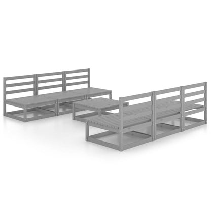 Set Divani da Giardino 7 pz Grigio in Legno Massello di Pino