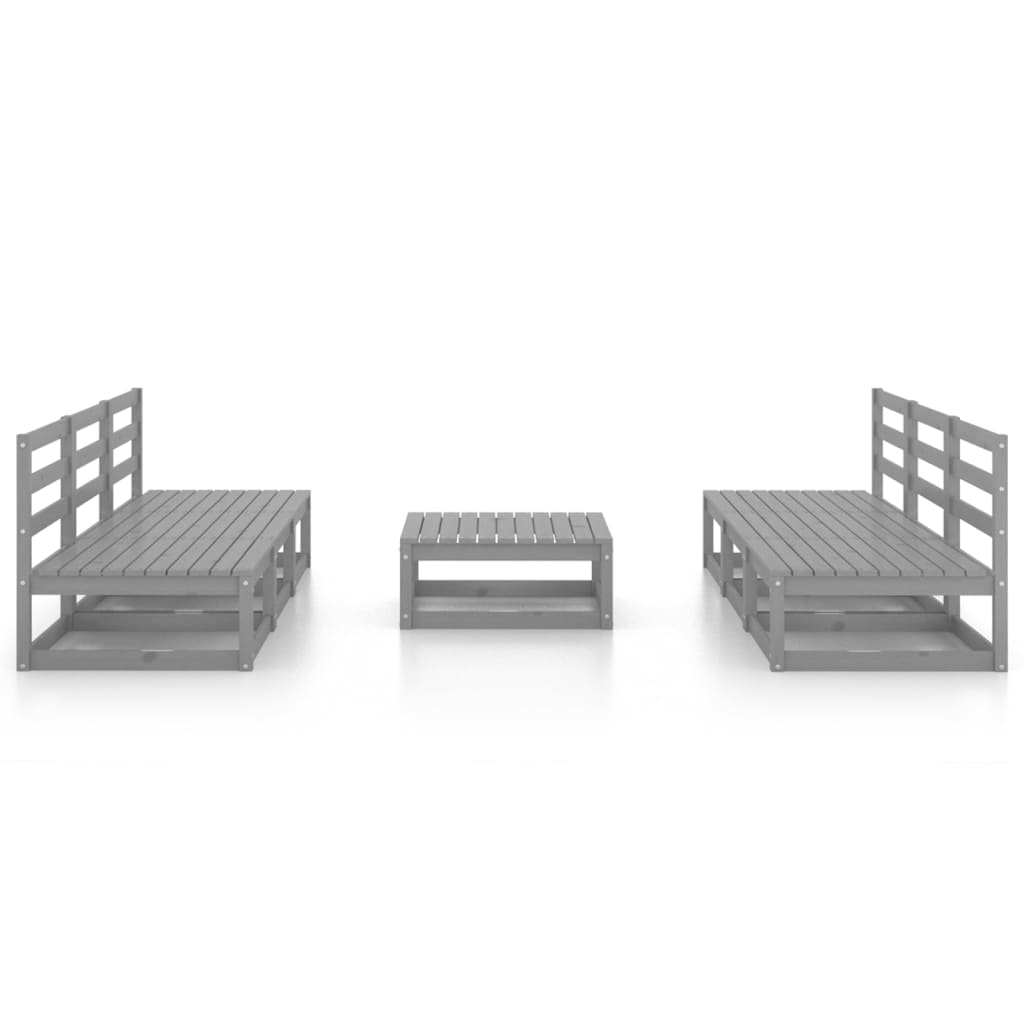 Set Divani da Giardino 7 pz Grigio in Legno Massello di Pino