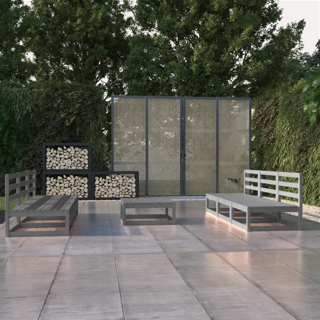 Set Divani da Giardino 7 pz Grigio in Legno Massello di Pino