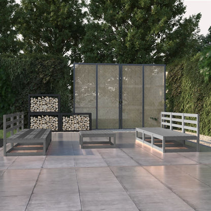 Set Divani da Giardino 7 pz Grigio in Legno Massello di Pino