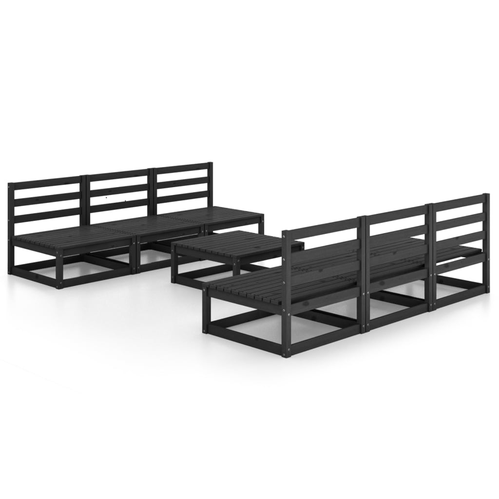 Set Divani da Giardino 7 pz Nero in Legno Massello di Pino