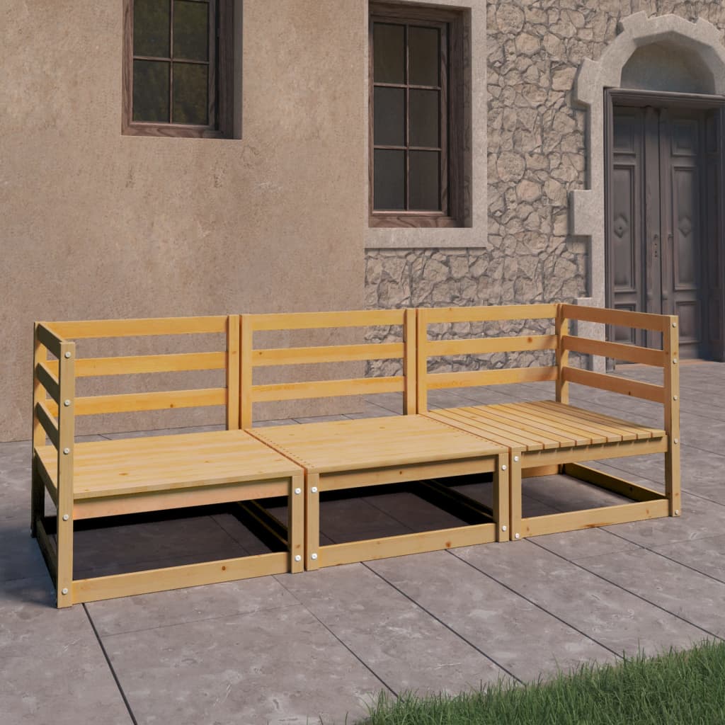 Divano da Giardino a 3 Posti in Legno Massello di Pino
