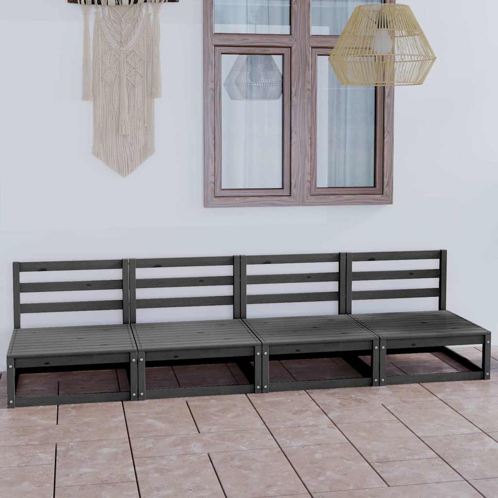 Divano da Giardino a 4 Posti Grigio in Legno Massello di Pino
