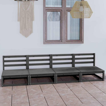 Divano da Giardino a 4 Posti Grigio in Legno Massello di Pino
