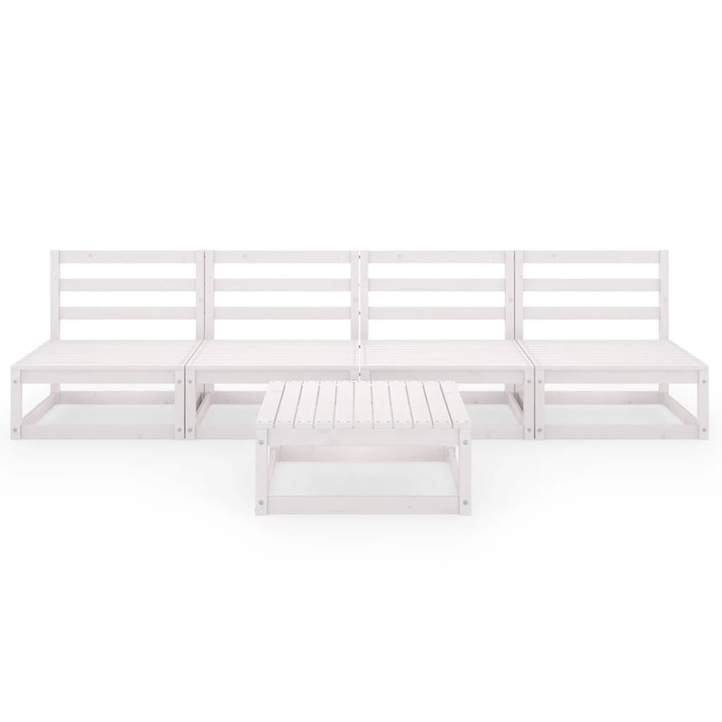 Set Divani da Giardino 5 pz Bianco in Legno Massello di Pino