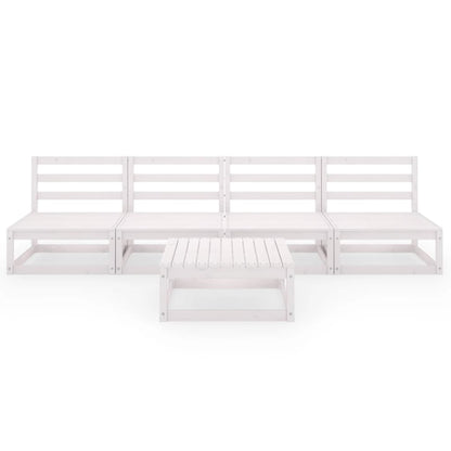 Set Divani da Giardino 5 pz Bianco in Legno Massello di Pino