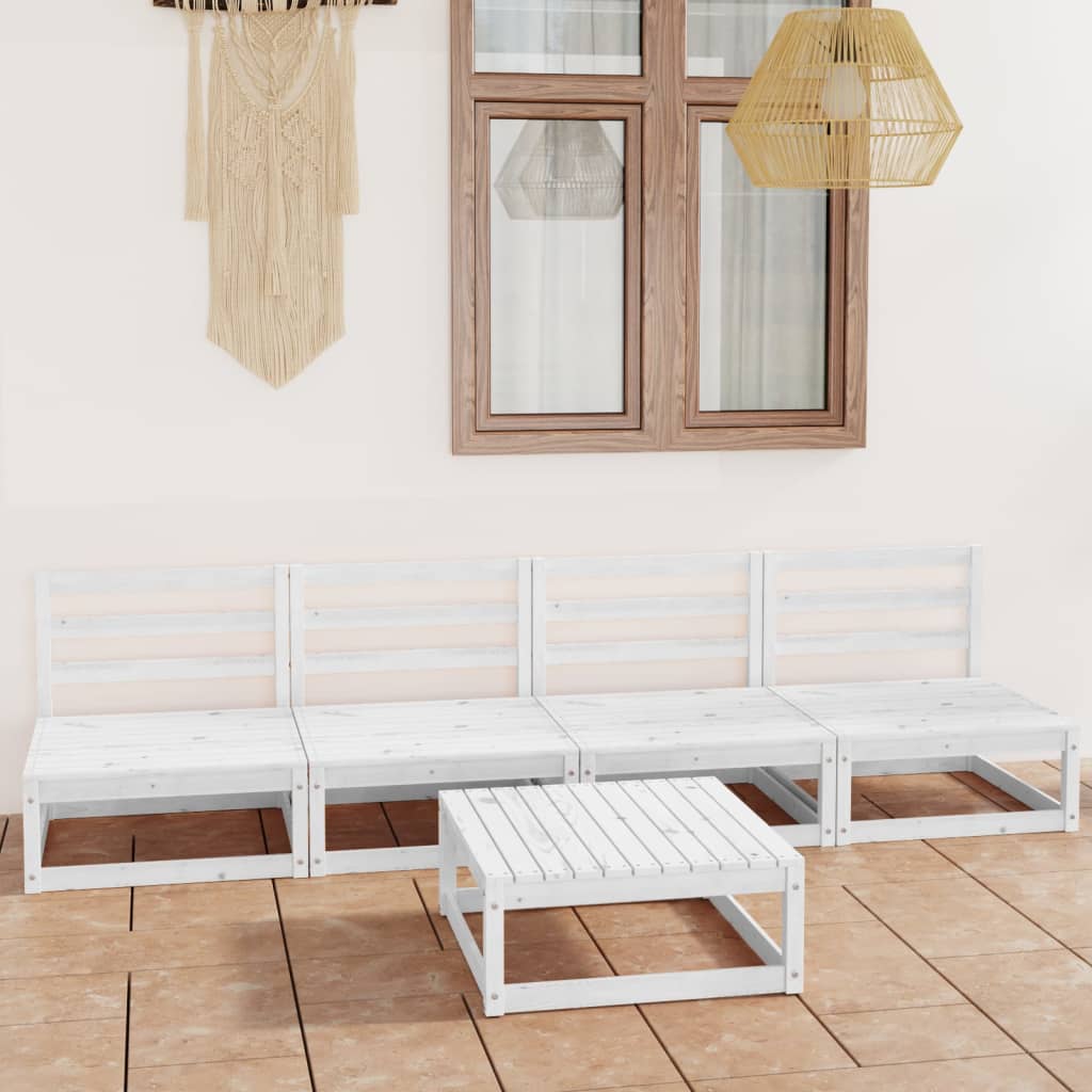 Set Divani da Giardino 5 pz Bianco in Legno Massello di Pino