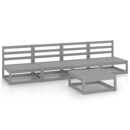 Set Divani da Giardino 5 pz Grigio in Legno Massello di Pino