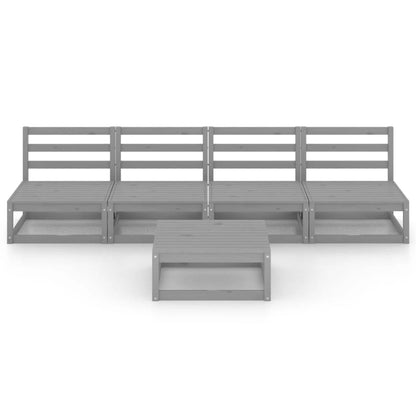 Set Divani da Giardino 5 pz Grigio in Legno Massello di Pino